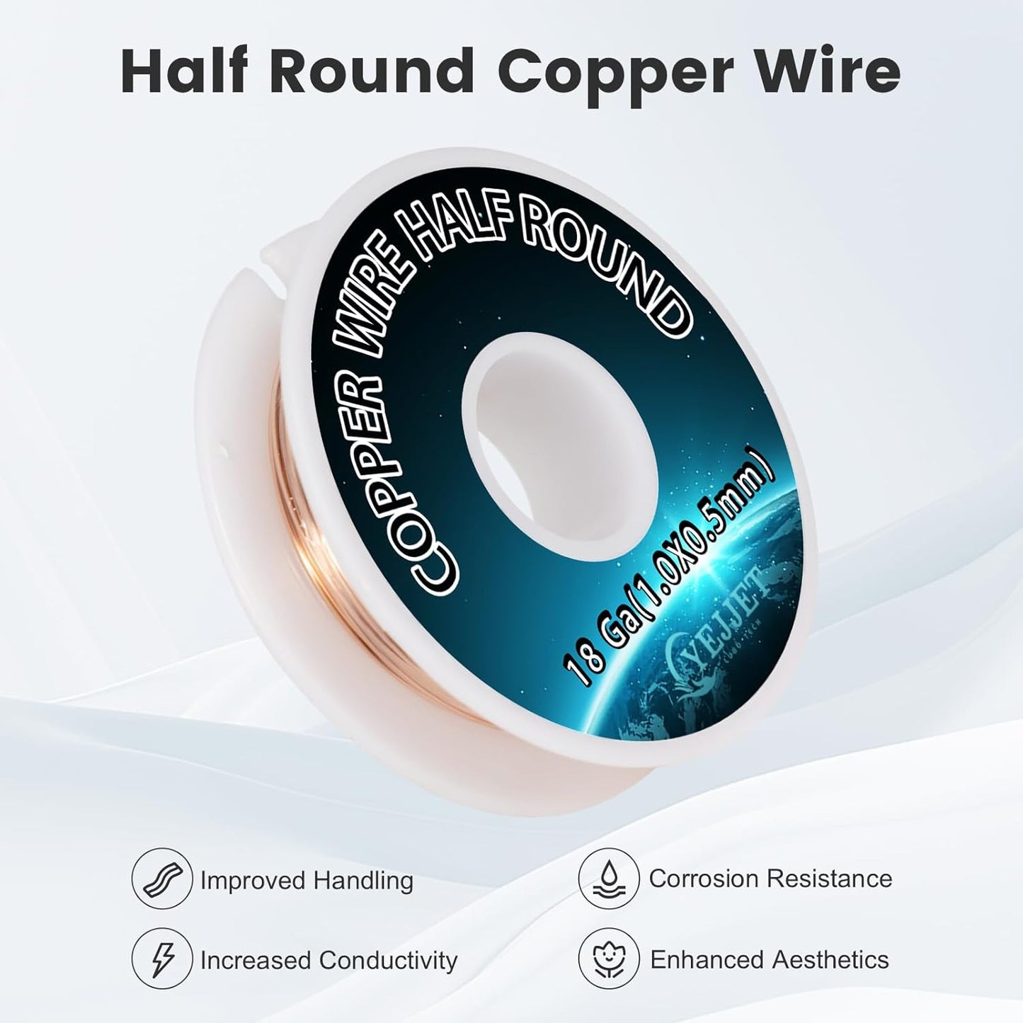 18 Gauge Copper Wire Half Round - 3.0 oz (75 Feet) Industrial Conductive Wire, Electrodeposition & DIY Projects