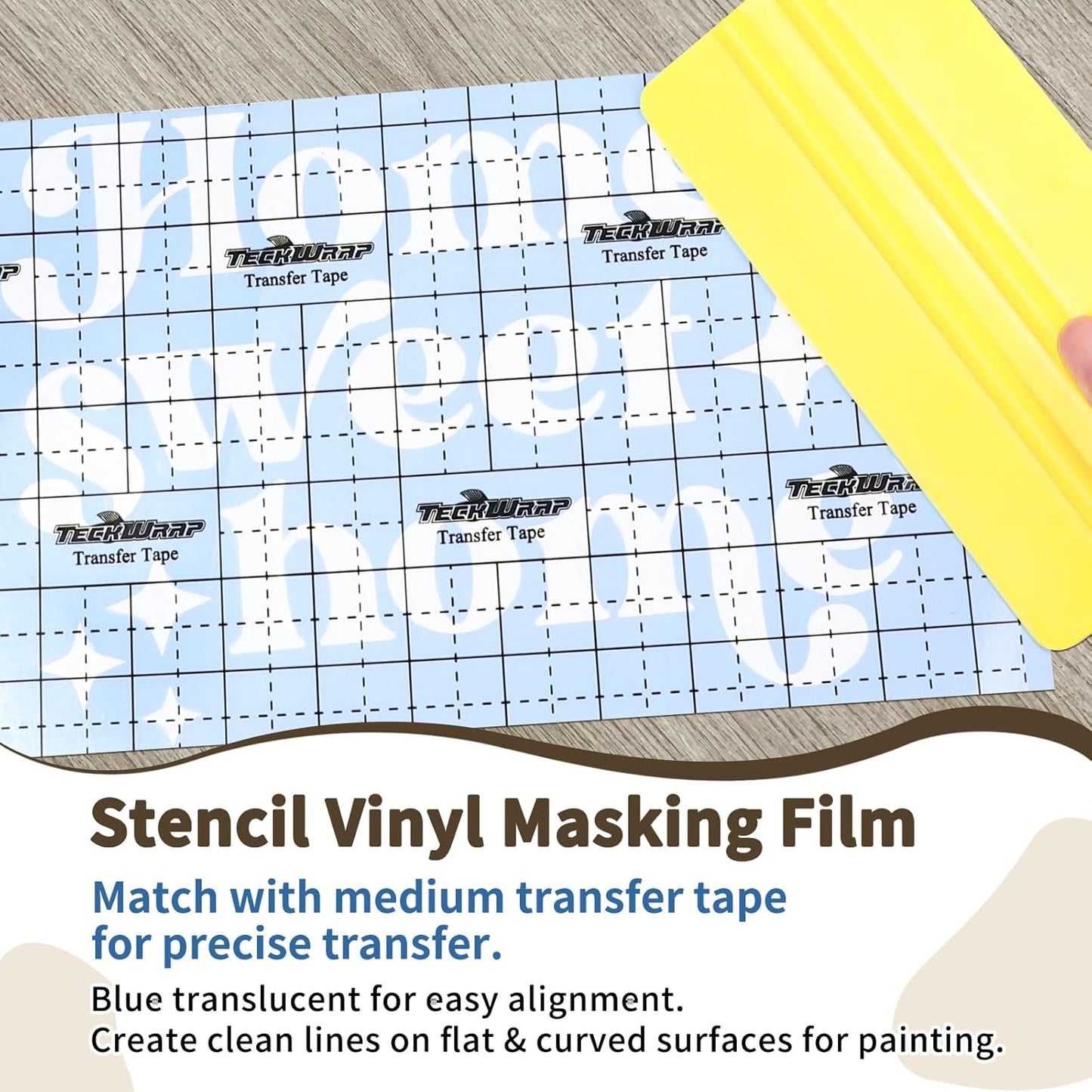 TECKWRAP Stencil Film Roll for Wood, Wall, Sticker - 12” x 5 FT/Roll Transparent Blue Adhesive Stencil Vinyl for Cutting Machines & Medium Tack Transfer Tape for Craft Decals,Signs, Windows, Stickers
