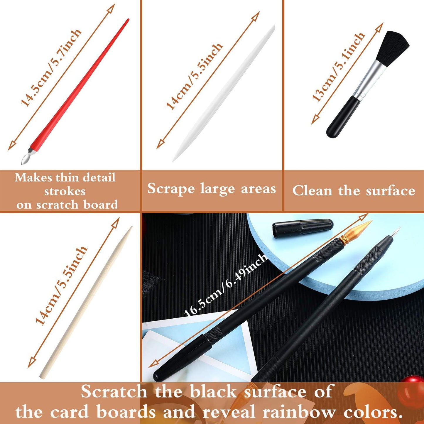 Scratch Painting Art Tool, 9 Pieces Scratching Drawing Tool Set, Including Artist Glove, Tool Bag, Scratch Coloring Pens, Plastic and Wooden Stylus, Scraper, Clean Brush