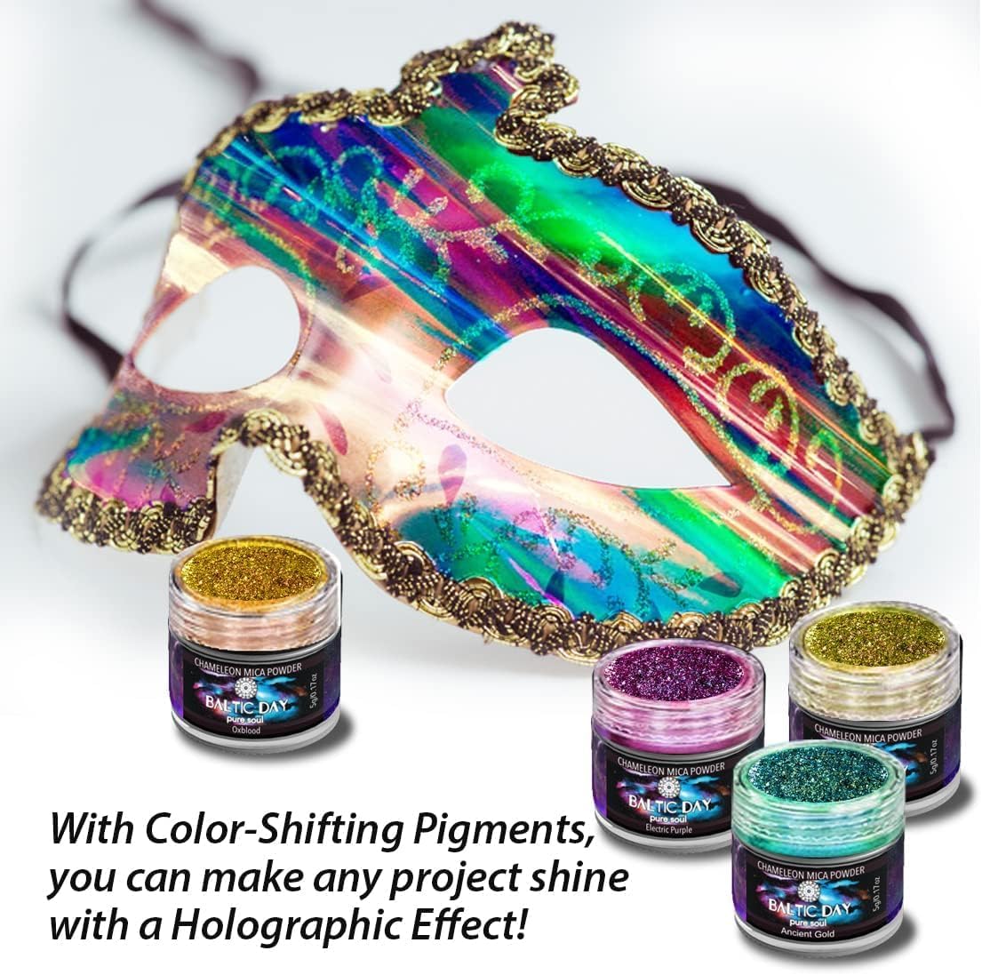 BALTIC DAY - Chameleon Mica Powder, 4 Jars of Color Shift Mica Powder Set - Epoxy Resin Color Pigment Powder - Chameleon Powder - Holographic Mica Powder