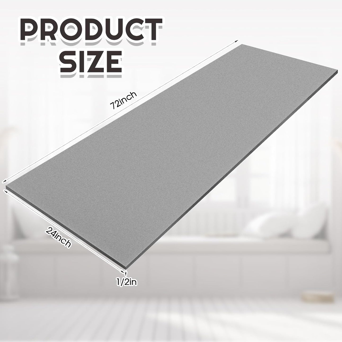 Amylove Polyurethane Foam 24" x 72" High Density Cushion Upholstery Foam Sheet for Seat Replacement DIY Projects Chairs Headboards Sofas Home (1/2" X 24" X 72",Gray)