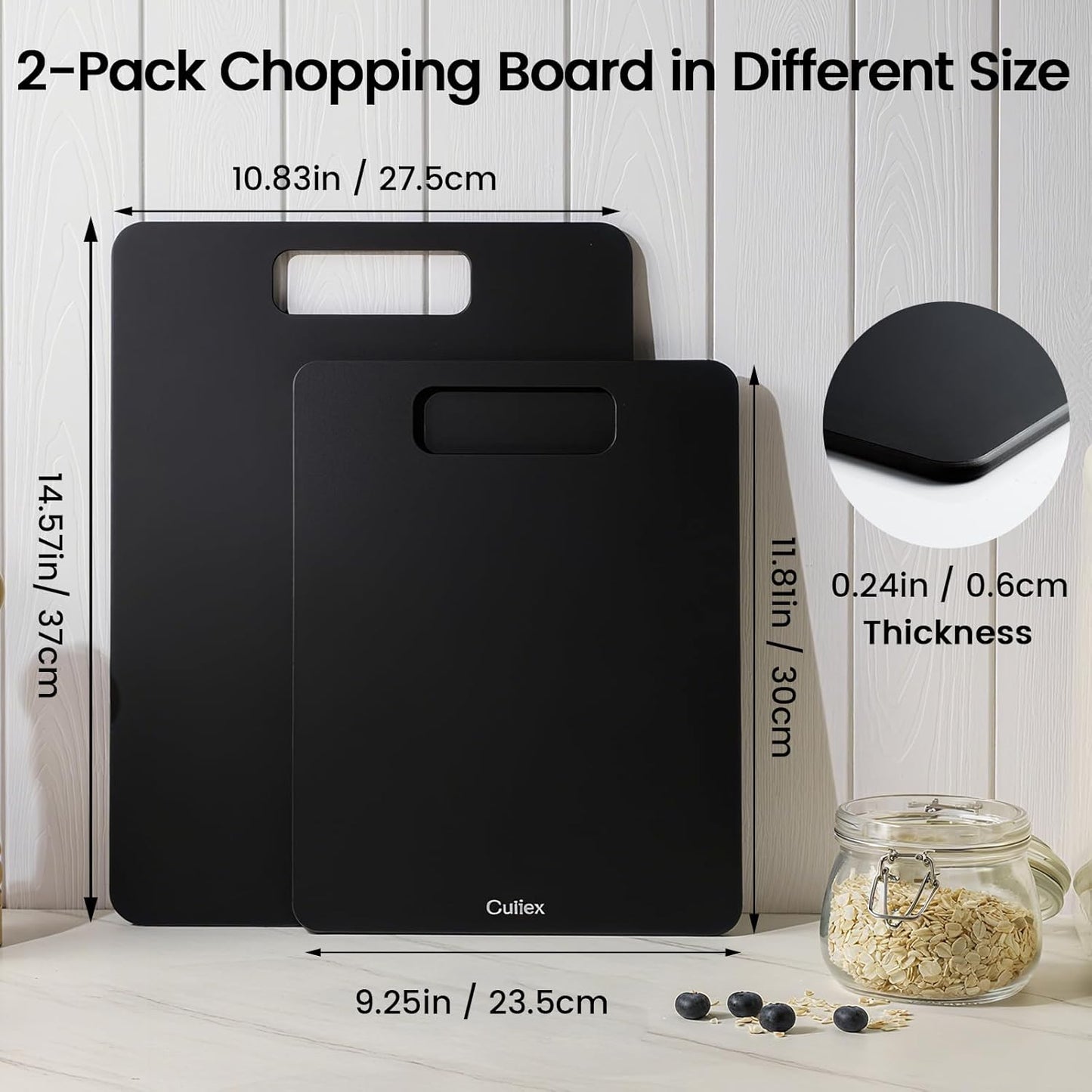 Cutting Boards for Kitchen [Set of 2], Wood Fiber Composite Cutting Board, Dishwasher Safe, Non Slip Non Toxic Chopping Board for Meat Vegetables Fruit Cheese - Black