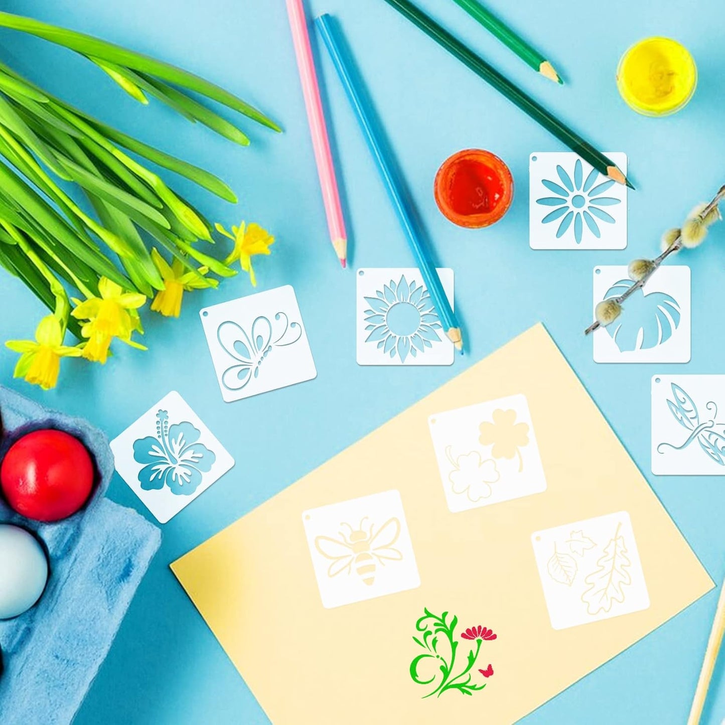 65Pcs Small Stencils for Painting on Wood Reusable, 3 Inch Reusable Stencil for Craft Ornament Paint Template Stencils for Wall Card Rock Wood Signs Coasters Canvas Home Decor (Flower)