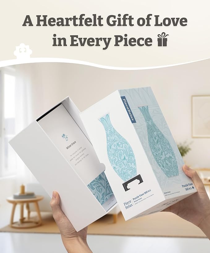 PieceRelax Unique Flower Vase - 3D Puzzle Vase for Adults to Flower Arrangement and Home Decoration Made by 160 Curved Plastic Puzzle Pieces - Winter Grace [S1043]