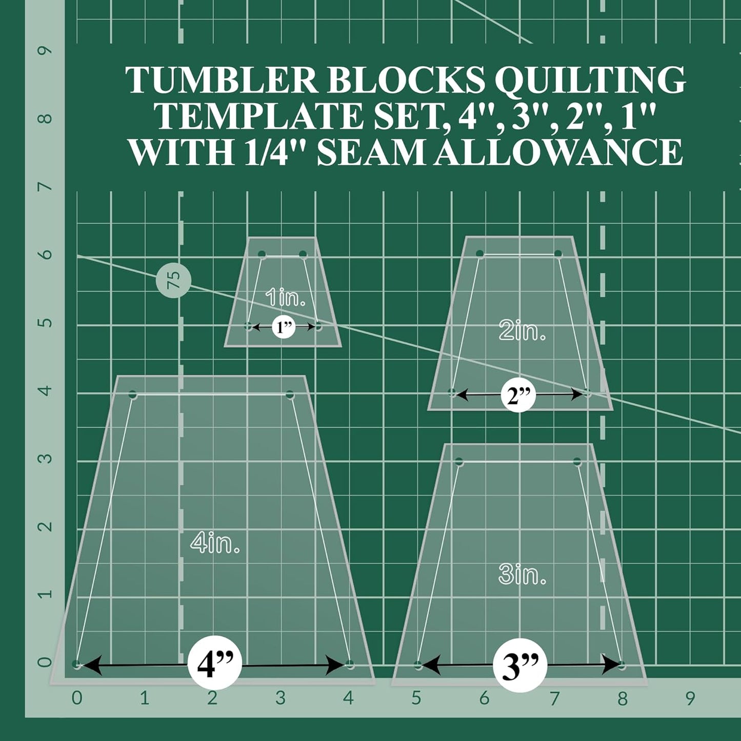 Quilting Acrylic Template Set | Precision Tools for Quilting Enthusiasts | Tumbler Blocks Design | Includes Sizes 4", 3", 2", 1" | 1/8 Clear Acrylic | 1/4" Seam Allowance for Accuracy