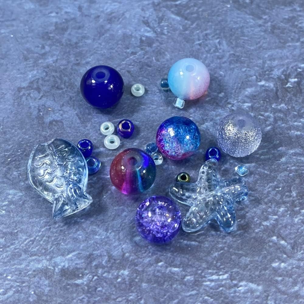 Assorted Glass Resin Beads Multi Size Colors Smooth Cracked Gravel Millet Spacer Beads for Bracelets Necklace Earring DIY Jewelry Making Craft(Indigo Blue Series)
