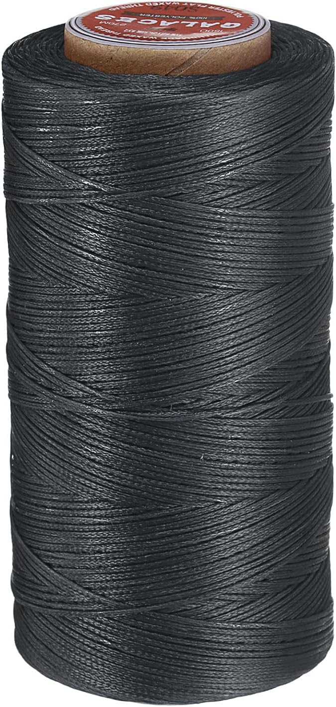uxcell Flat Leather Sewing Waxed Thread, 270m / 295 Yards Polyester Wax String, 150D Wax Stitching Cord for Leather Crafts, Bookbinding, Bracelets Braided, Dark Gray