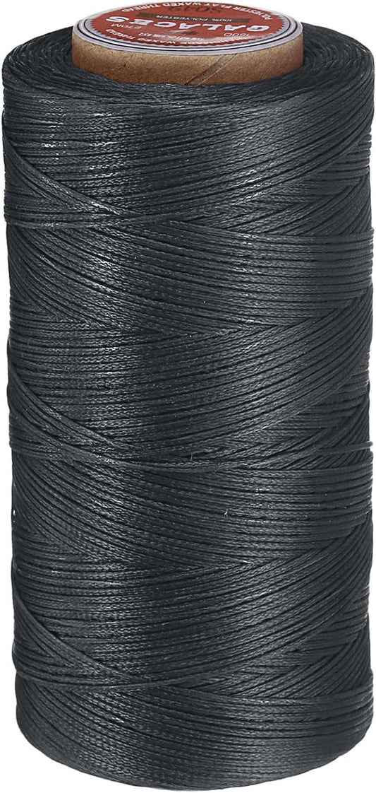 uxcell Flat Leather Sewing Waxed Thread, 270m / 295 Yards Polyester Wax String, 150D Wax Stitching Cord for Leather Crafts, Bookbinding, Bracelets Braided, Dark Gray