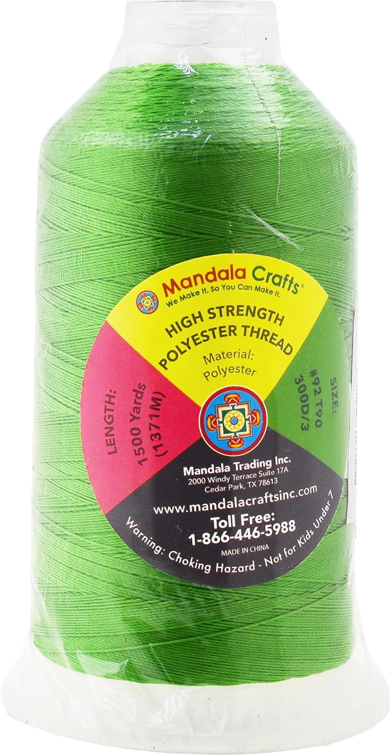 Mandala Crafts Apple Green Heavy Duty Thread -1500 Yds Tex 90 Thread for Sewing Drapery Jeans Leather Hair - Bonded Polyester for Outdoor Marine Upholstery