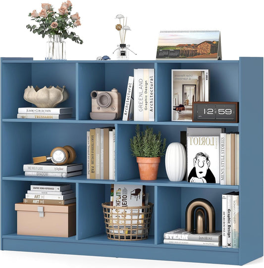 Giantex 8 Cube Bookcase, Freestanding 3-Tier Open Bookshelf, Modern Storage Display Cabinet, Wood Cube Storage Organizer for Living Room, Kid’s Room, Bright Blue