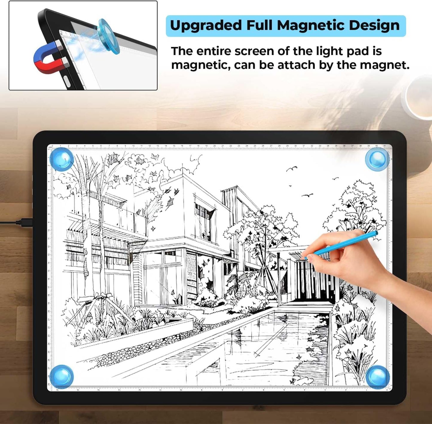 Heanolier A3 Artist tracing Light Box Copy Table,(18.2" L x 13.4" W) Super Bright Magnetic Light Pad with Side Buttons,USB-C Power Dimmerable Light Board for Diamond Painting,Tattoo Drawing,Sketching
