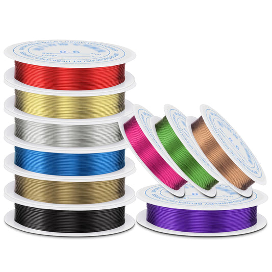 10 Rolls Copper Jewelry Wire, 10 Assorted Colors 0.6 mm Dia. Beading Wire for Jewelry Making Bracelet Earrings Rings Necklaces Flower Craft Projects