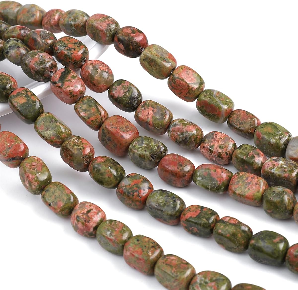 Natural Unakite Cuboid Stone Loose Semi Gemstone Beads for Jewelry Making 8mmx12mm 38cm/Strand