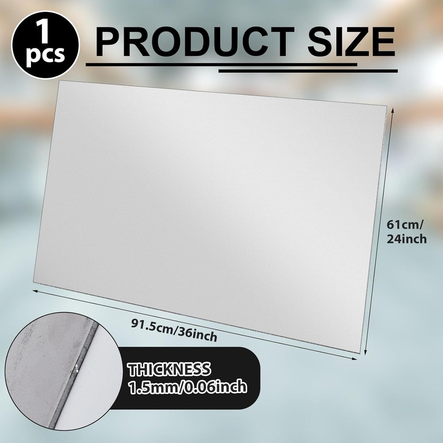 Hicarer 1 Pcs Mild Steel Sheet Cold Rolled 18 Gauge Metal Plate 0.06 Inch (1.5mm) Thick Weldable Metal Sheets for Professional Industrial DIY Use, Clean Surface Easy to Weld (36'' x 24'')