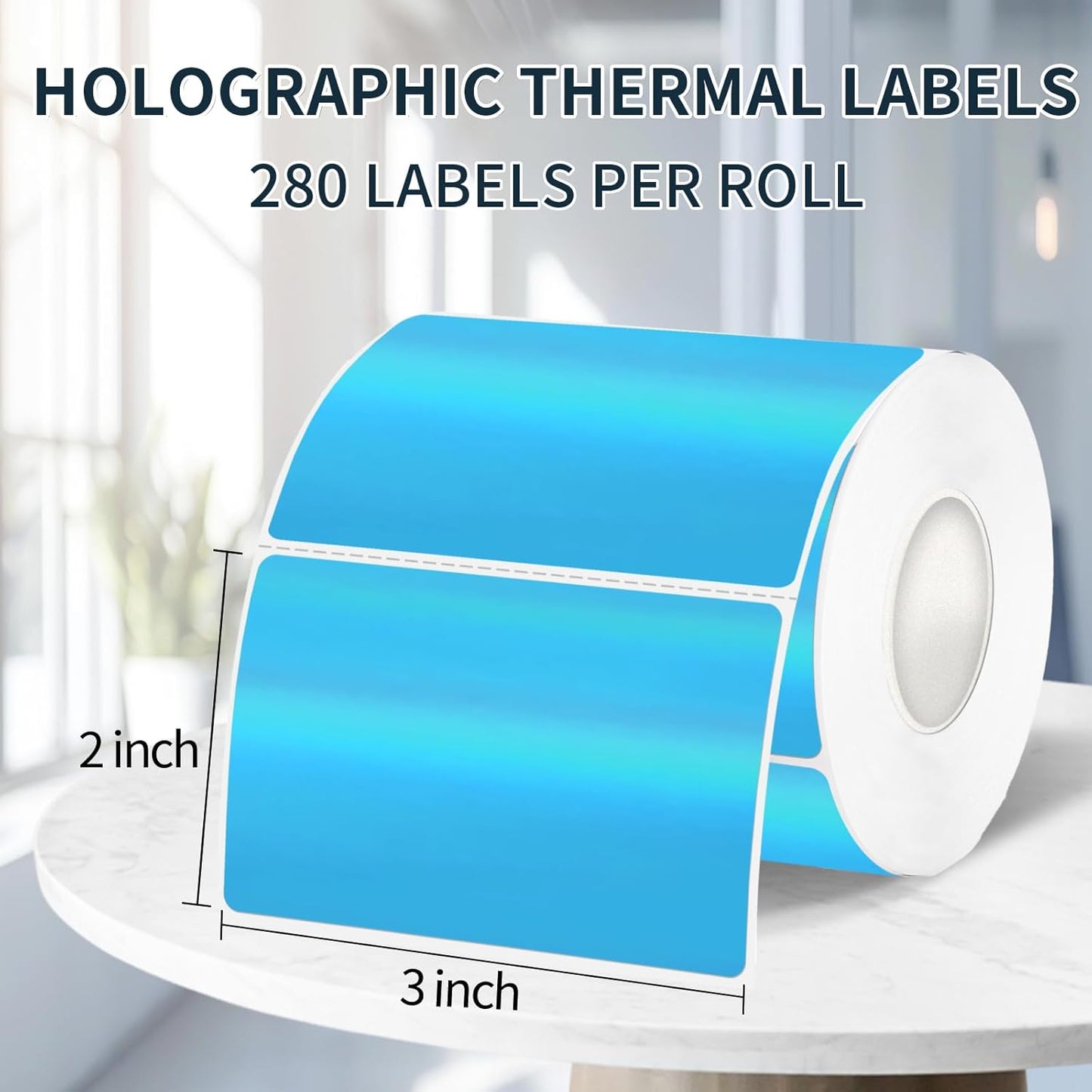 2" x 3" Holographic Thermal Label Stickers Blue,Printable Rainbow Glitter Thermal Printer Sticker Labels for Gift Wrapping, Self-Adhesive Name Price Tag DIY Custom Logo Design (280 pcs)