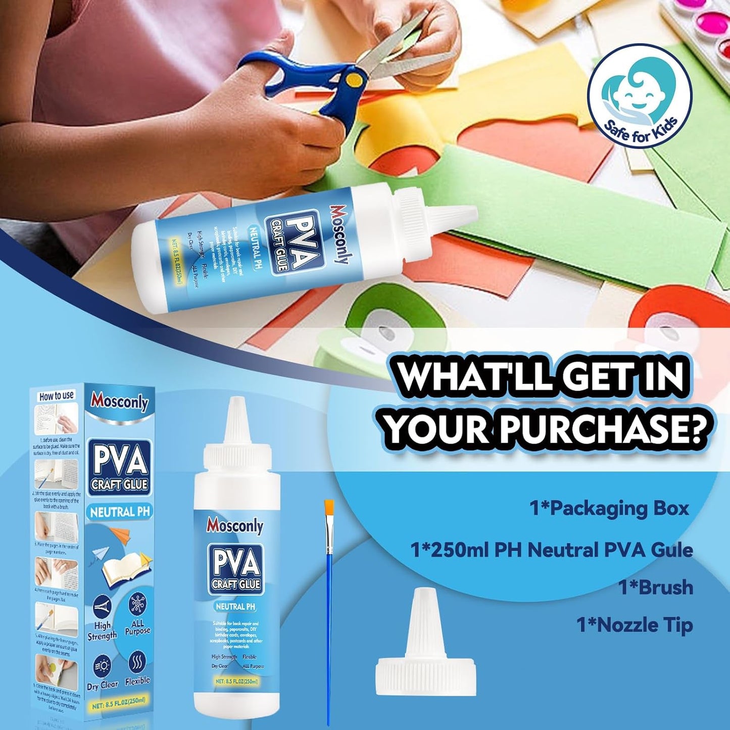 PH Neutral PVA Glue, 8.5 Oz Art Precision Craft Glue, Archival Quality Acid-Free Book Binding Adhesive, Dries Clear & Flexible,Ideal for Framing, Collages, Paper Crafts