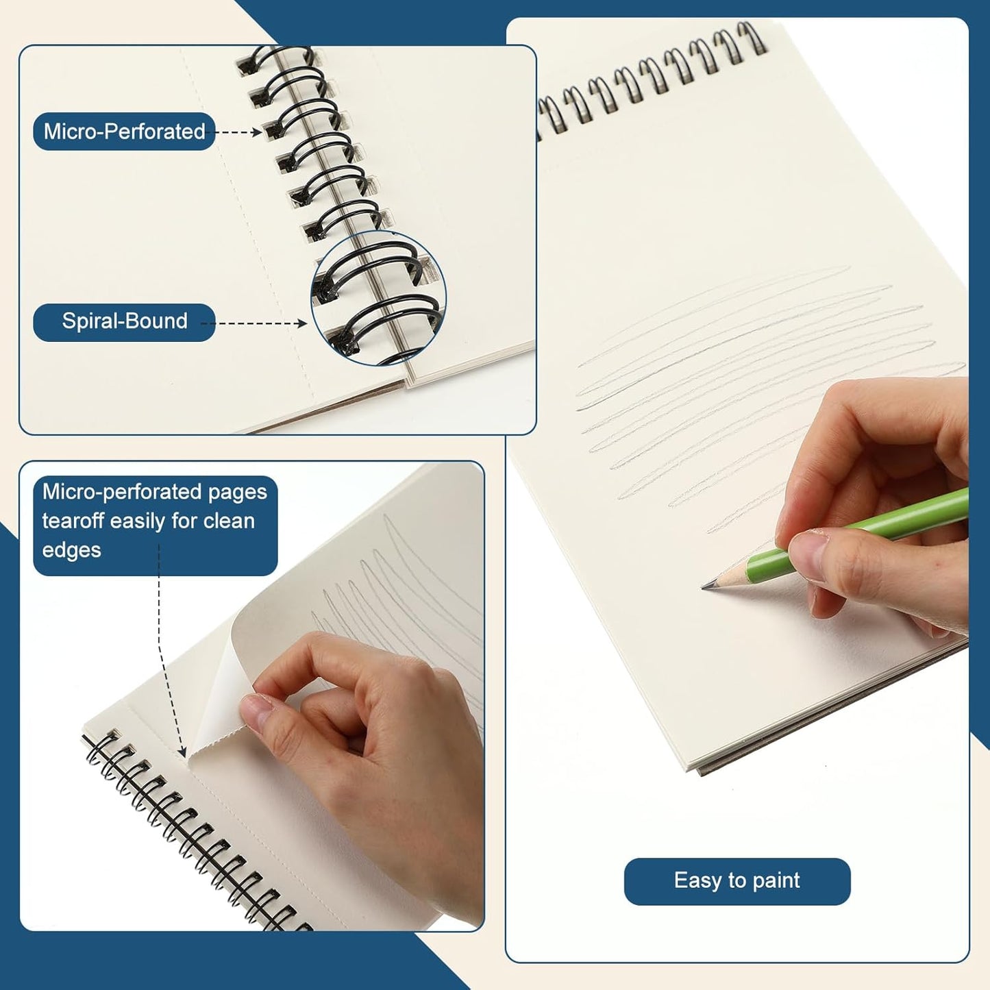 Jexine 5.5'' x 8.5'' Top Spiral Bound Sketch Pad 30 Sheet Each(68lb/100gsm), Sketching Drawing Pad Artist Sketch Pad Kids Drawing Paper Art Sketchbook for Charcoal Graphite Painting (40)