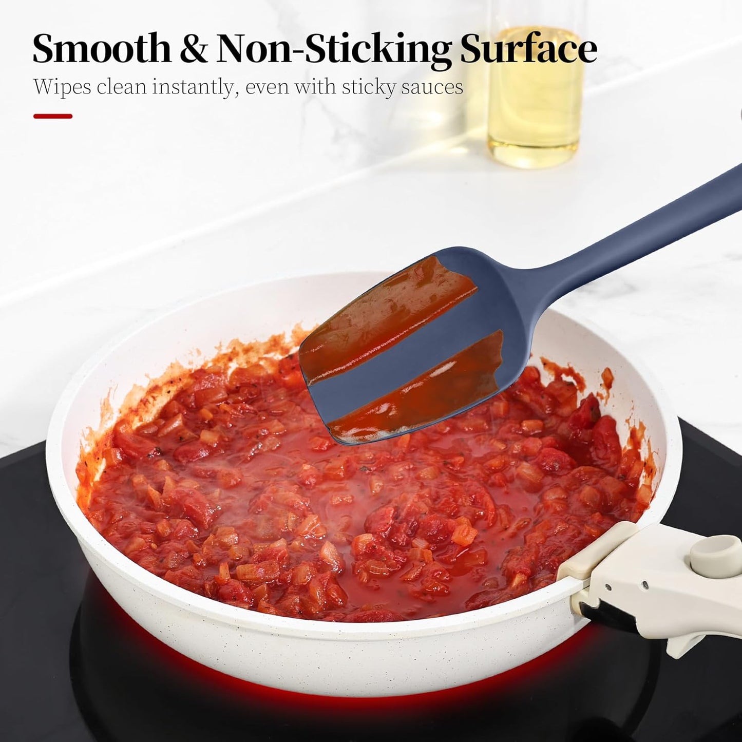 600ºF Heat Resistant Spatulas, High Heat Food Safe Semless Kitchen Silicone Spoon Spoonula Scraper Set for Cooking Baking Mixing Scraping Stirring Nonstick Cookware Pan (3Pcs,Midniaht Blue)