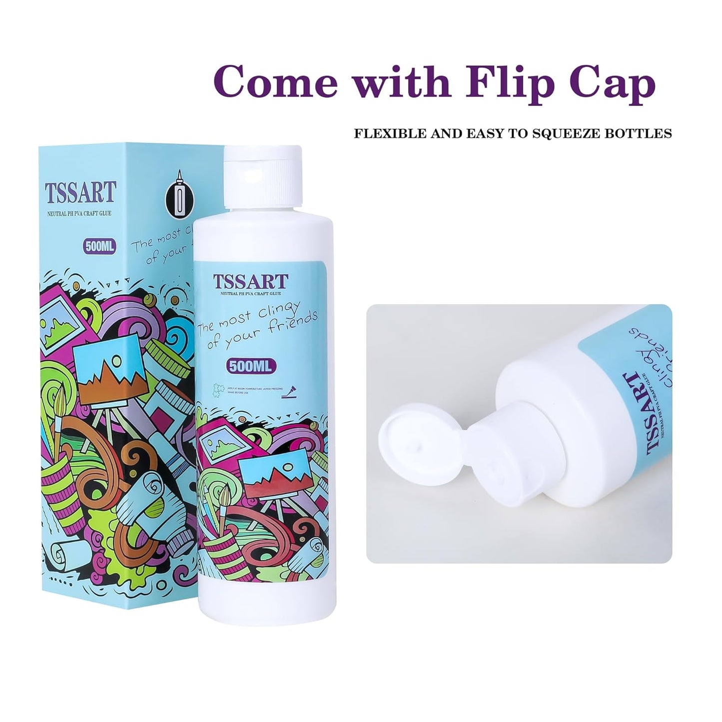 Neutral pH Craft Glue - 16.9floz Acid-Free PVA Formula Water Soluble Glue, Dries Clear and Flexible - Ideal for Arts, Paper, Photography, Scrapbooking and Book Binding - Flip Cap