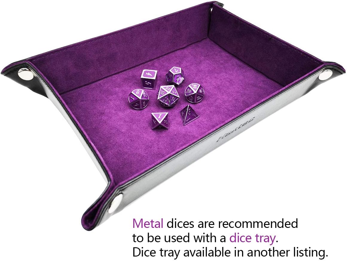 Haxtec Metal DND Dice Purple Silver with PU Leather Dice Bag D&D Dice Set for RPG Compatible with Dungeons and Dragons Gifts TTRPGs-Silver Royal Purple