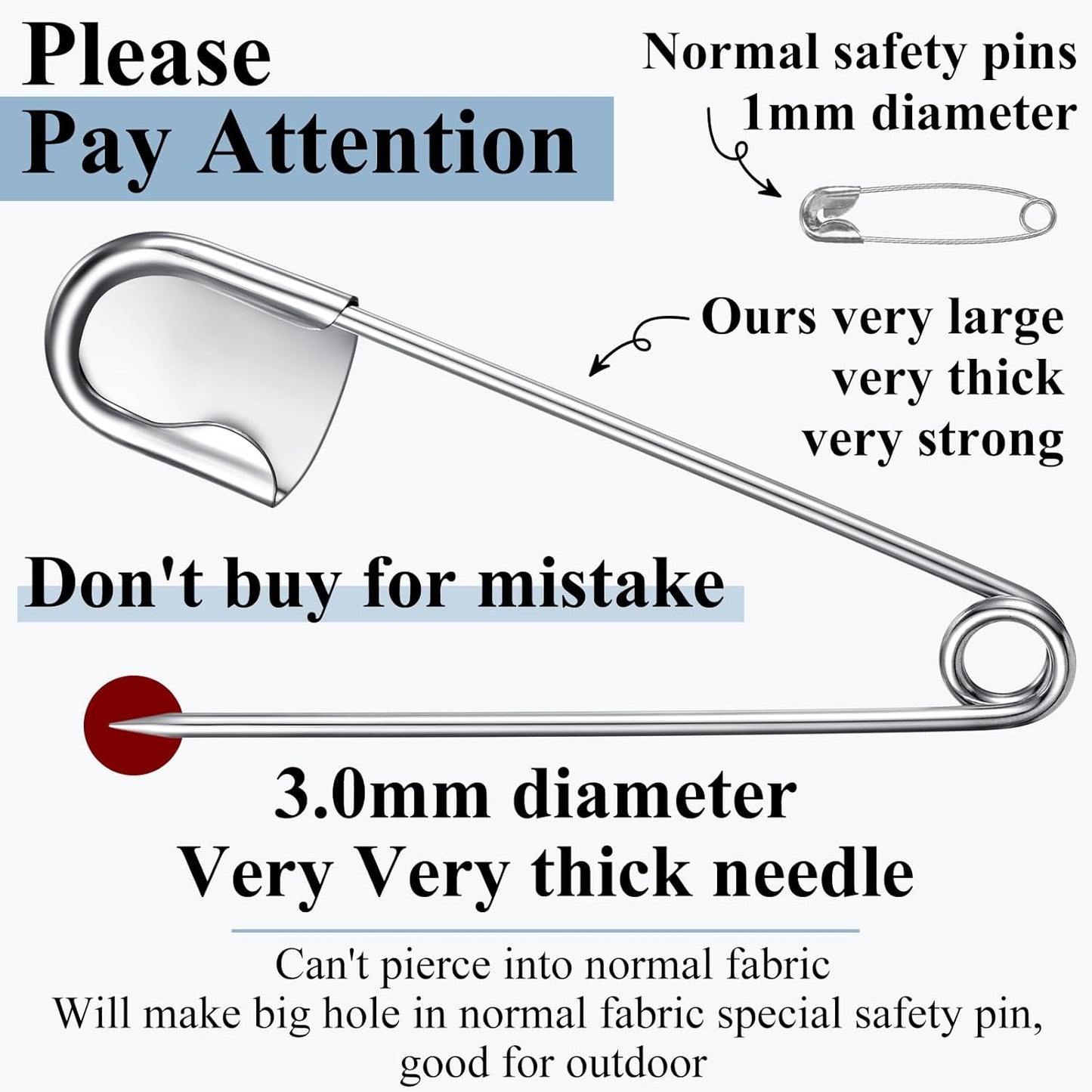 Juexica 5 Pcs 5 Inch Jumbo Stainless Steel Safety Pins Large Heavy Duty Huge Strong Laundry Pins for Upholstery Sewing Quilting Key Rings Craft Outdoor (Silver)