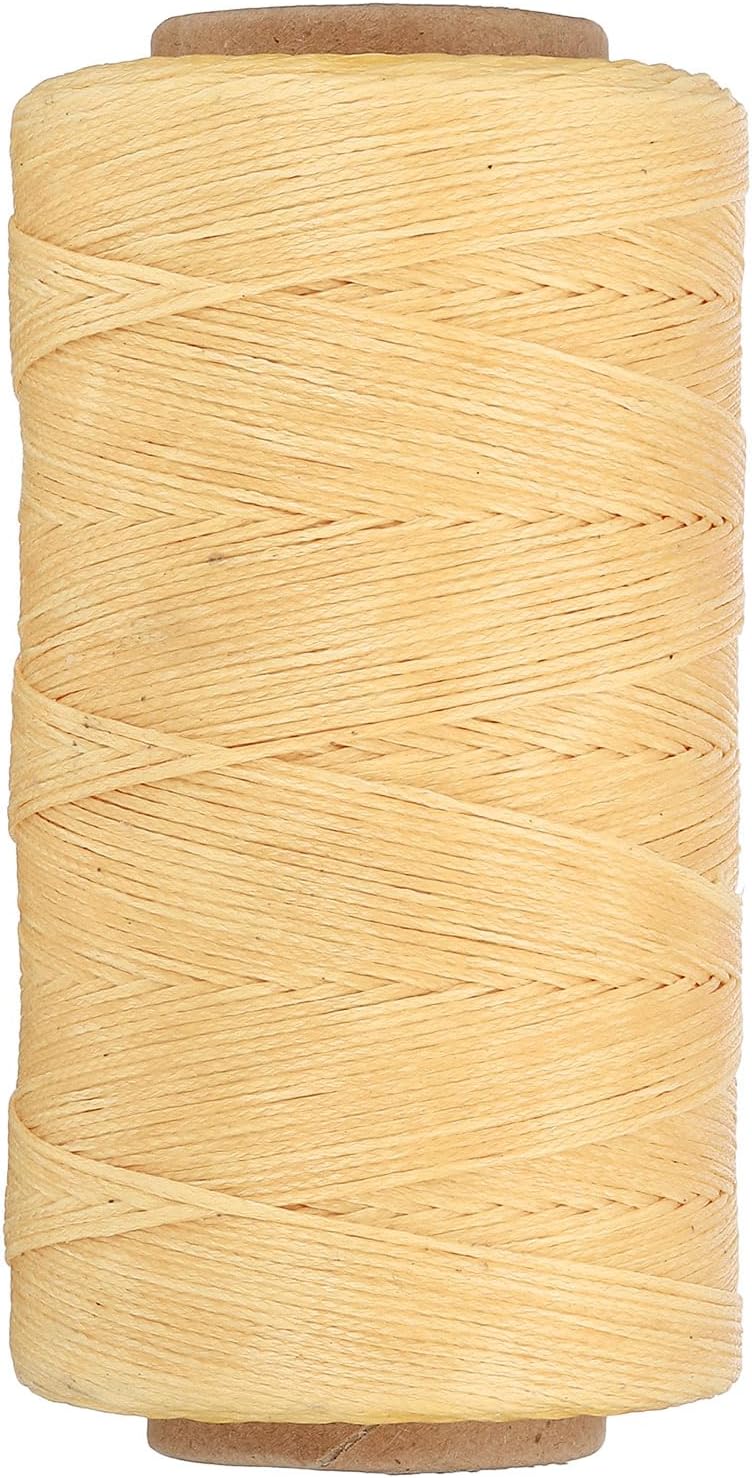 PATIKIL 284 Yard Flat Waxed Thread 150D 1mm Leather Sewing Cord for Repairing Shoes Bags Wallets Jewelry Making DIY Leather Craft, Khaki