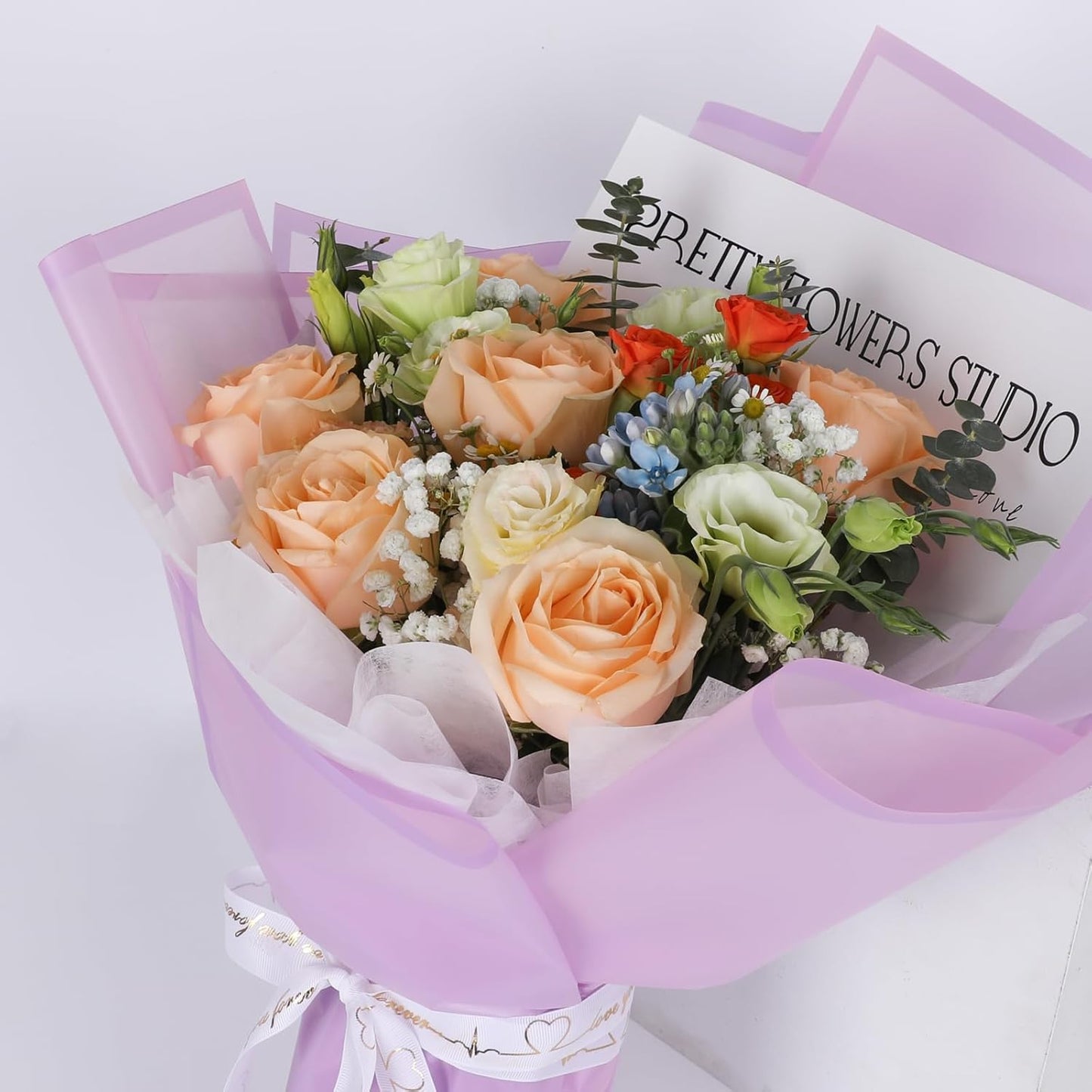 FUHITIM 20 Sheets Flower Wrapping Paper - Waterproof Floral Bouquet Packaging Paper for DIY Crafts，Florist Supplies Packaging Paper for Wedding Birthday Gift (Translucent Lilac Purple)