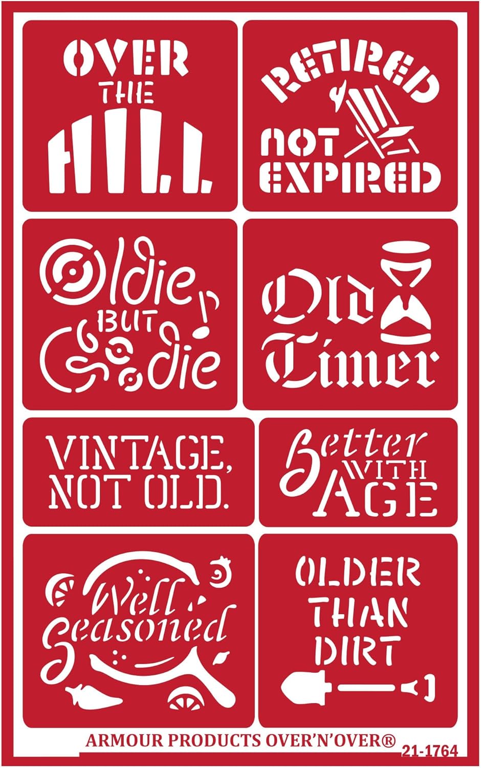 Over'N'Over Reusable Glass Etching Stencils – Durable Self-Stick Designs for Glass, Mirrors, and Ceramics with Armour Etch Cream – 5” x 8” Stencil Sheet - Over The Hill