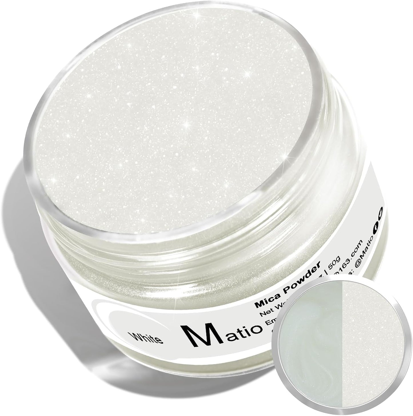 Matio White Mica Powder for Epoxy Resin, 1.8oz/ 50g Pearlescent Effect Mica Powder Natural Color Pigment for Soap Making, Bath Bomb, Candle Dye, Resin Craft, Paint, Nails Art, Jewelry, Slime Pigment