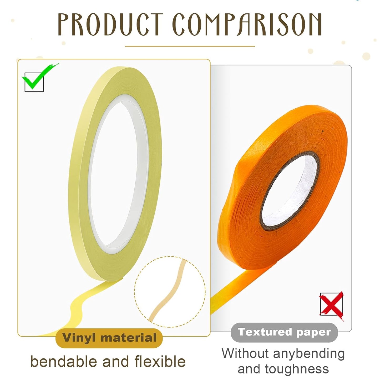 Xuniea 5 Rolls of Vinyl Tape Masking Tape Automotive Car Auto Paint for Curves, High Temperature Vinyl Low Tack (1/16 Inch, 1/8 Inch, 1/4 Inch, 1/2 Inch, 3/4 Inch,Yellow)