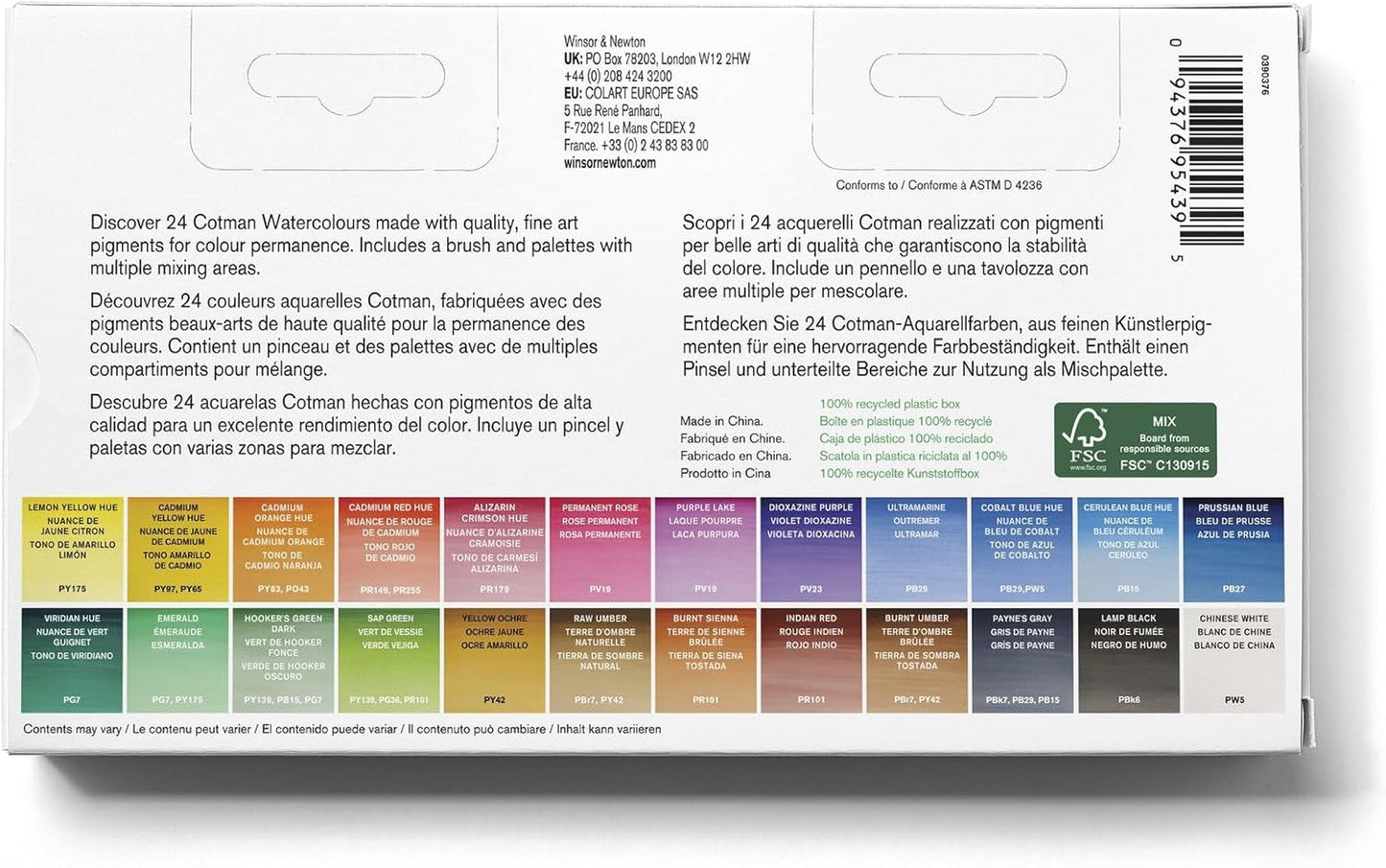 Winsor & Newton Cotman Watercolor Paint Set, Studio Set, 24 Half Pans