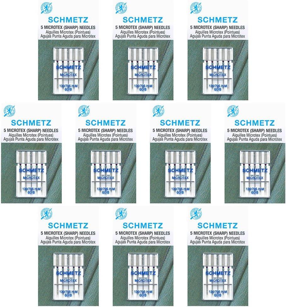 SCHMETZ Microtex Sharp Sewing Machine Needles - Quilting & Topstitching Supplies, Size 60/8, 5-Needle Card, Pack of 10