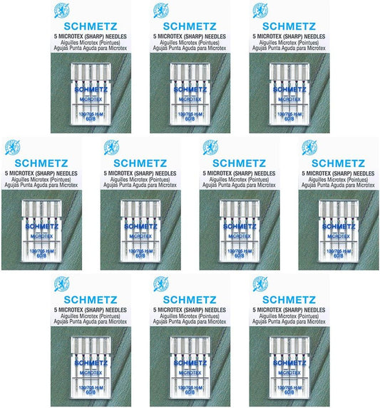 SCHMETZ Microtex Sharp Sewing Machine Needles - Quilting & Topstitching Supplies, Size 60/8, 5-Needle Card, Pack of 10