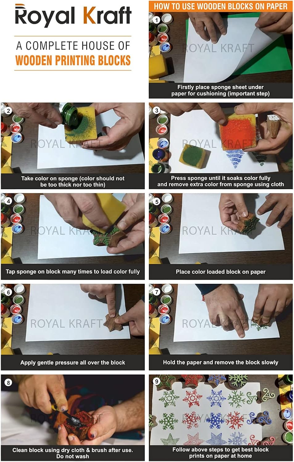 Royal Kraft Xmas Wooden Printing Stamps (Set of 5) - DIY Henna Fabric Textile Paper Clay Pottery Blocks Htag2217