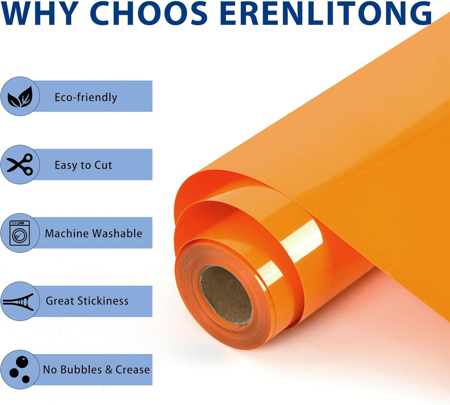 RENLITONG Orange Iron on Vinyl 12Inch by 50ft Roll HTV Heat Transfer Vinyl for T-Shirt HTV Rolls for All Cutter Machine - Easy to Cut & Weed for Heat Transfer Design