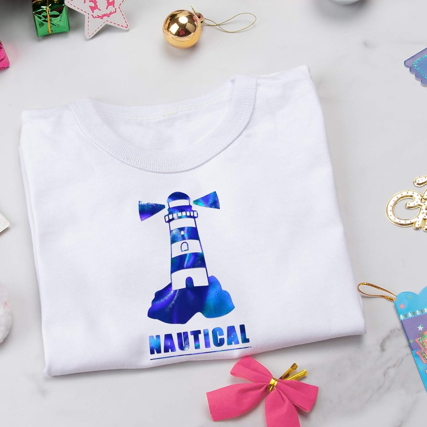 VINYL FROG Holographic HTV Vinyl Roll 12" x5ft Blue Metallic Heat Transfer Vinyl Iron on Vinyl Easy to Cut & Weed DIY Heat Press Design for T-Shirts