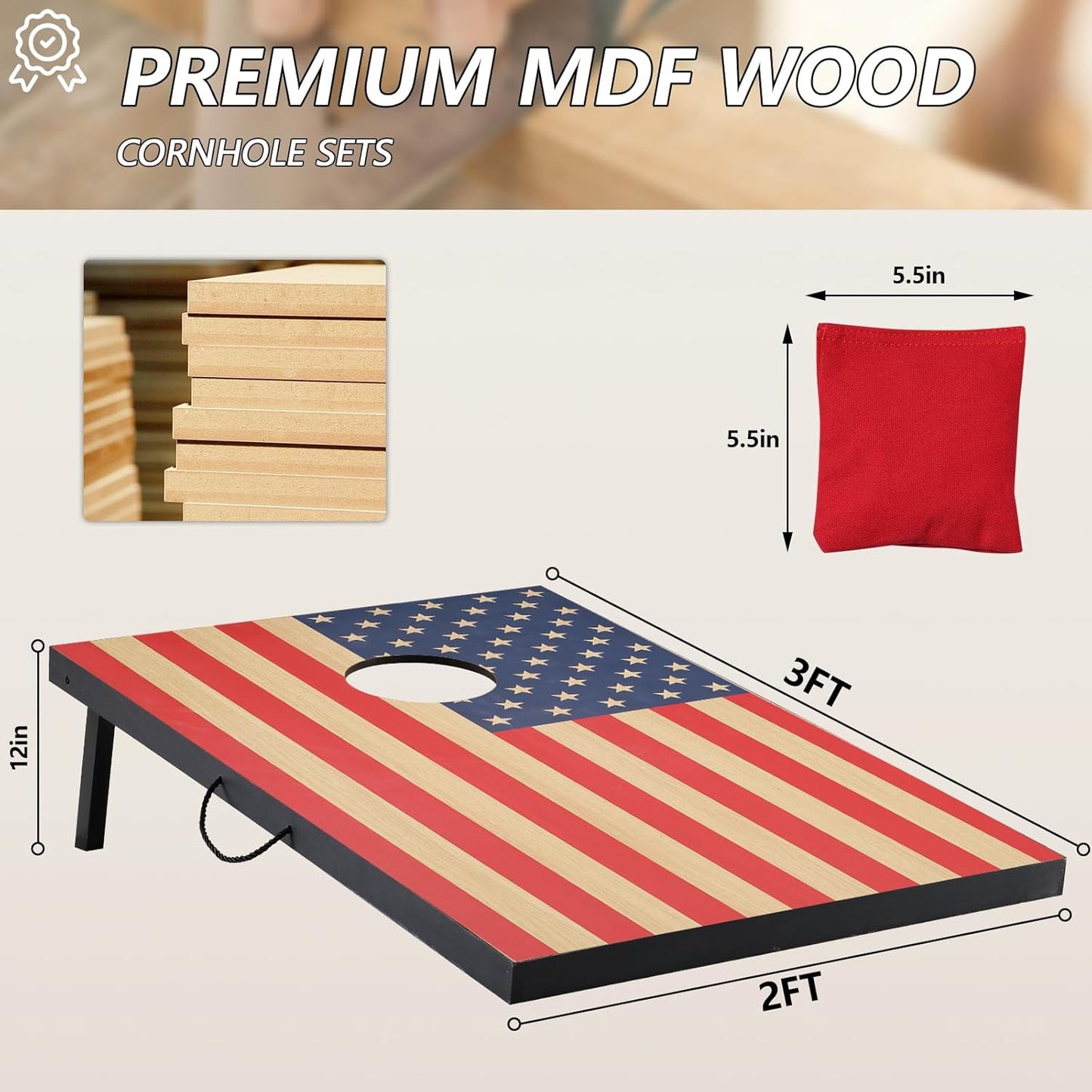 Cornhole Sets 4 x 2 ft / 3 x 2 ft with 8 Bean Bags Regulation Size, Corn Hole Games for Adults Outdoor Bean Bag Toss Game