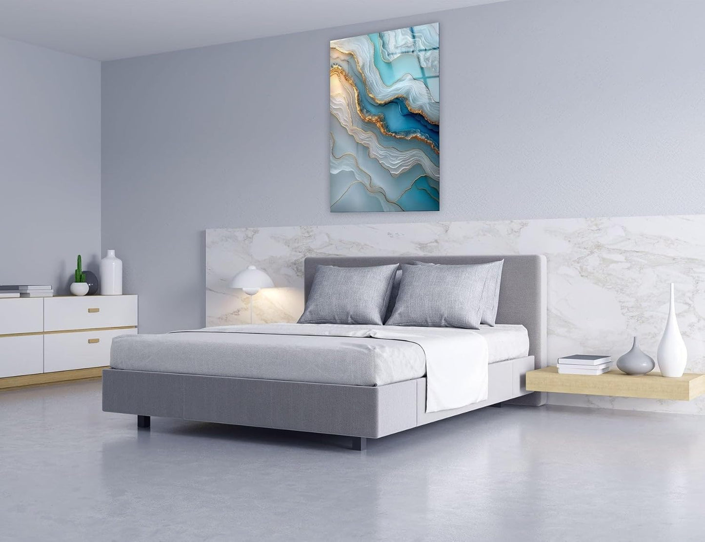 My Photostation.com 30Wx35.5H'' Turquoise and Blue Alcohol ink Glass Wall Art Tempered Glass Printing Wall Decor Large Wall Art Wall Hangings