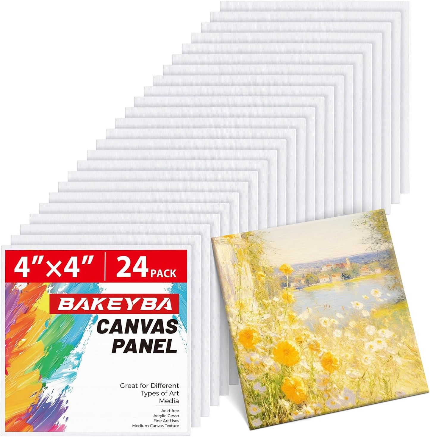 Mini Canvas Boards for Painting 24 Pack, 4x4 Inch Canvas Panels, 100% Cotton White Blank Art Supplies for Acrylics Oil Watercolor Tempera Paints