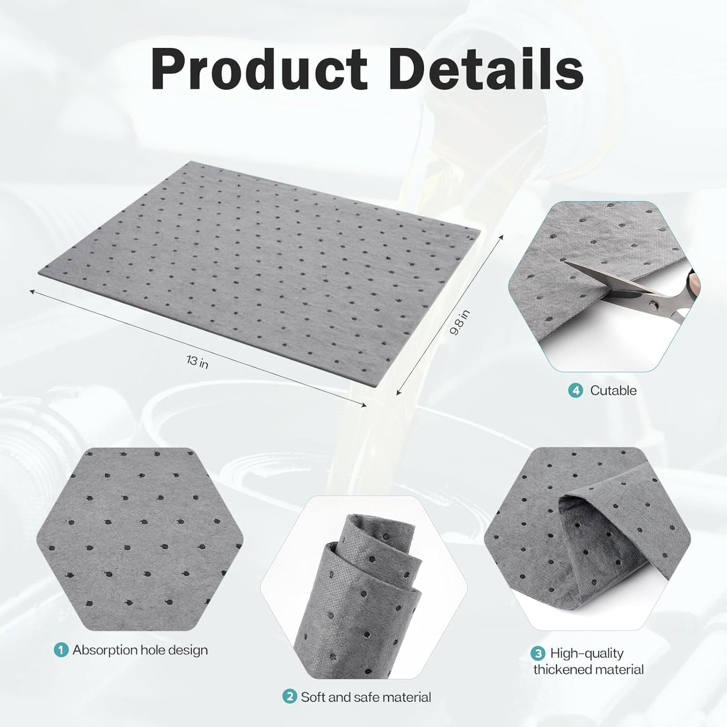 120Pcs 9.8 x 13 Inch Oil Absorbent Pads Oil Mat Water Absorbent Mat Oil Spill Mat for Absorbing Protecting Home Garage Basement Weight Dimpled Pad Replacement Automotive Accessories