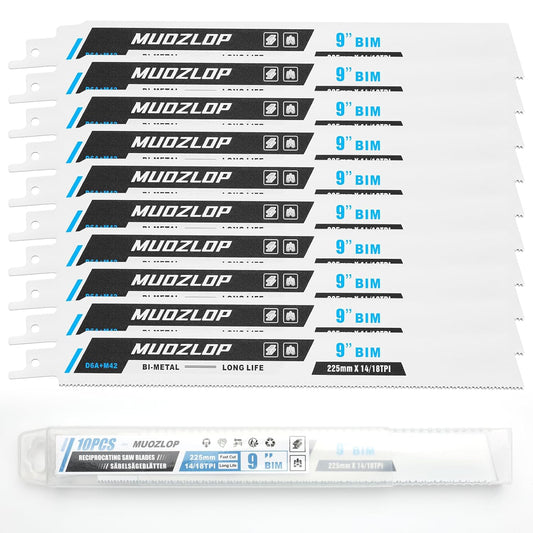 10 Pack 9 inch Reciprocating Saw Blades Set,14/18TPI High Carbon Saw Blades, Metal Saw Blades with Organizer Case (10, 14/18TPI/225mm)