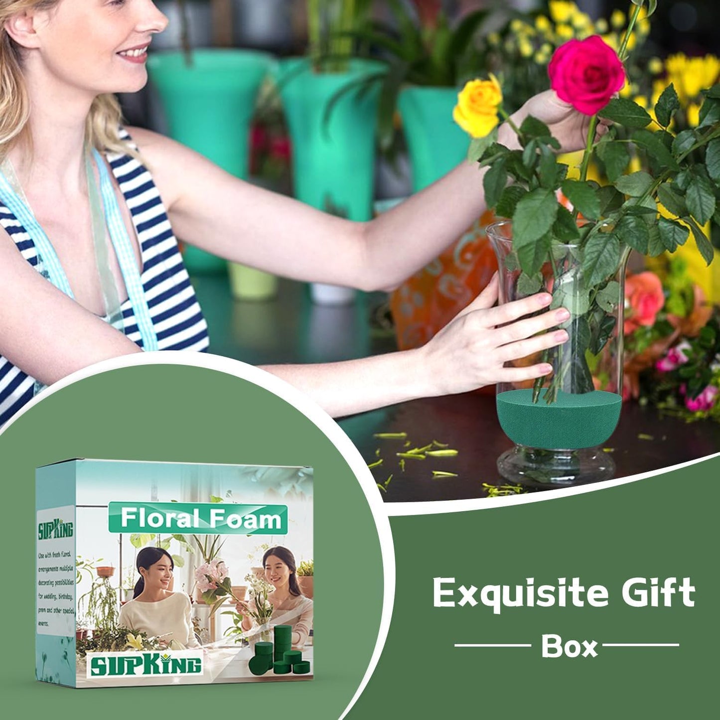 SupKing 8 Pcs Floral Foam Blocks 3.15" Round Green Wet Dry Flower Foam Florist Plant Foam for Fresh Artificial Flower Arrangements