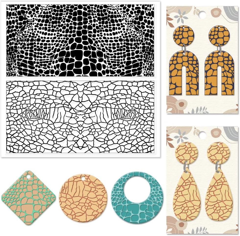 CHGCRAFT Leather Cracks Polymer Clay Texture Sheets Alligator Leather Flaw Silicone Texture Stamp Clay Modeling Pattern Pad Texture Sheets for Polymer Clay Making Earrings Jewelry