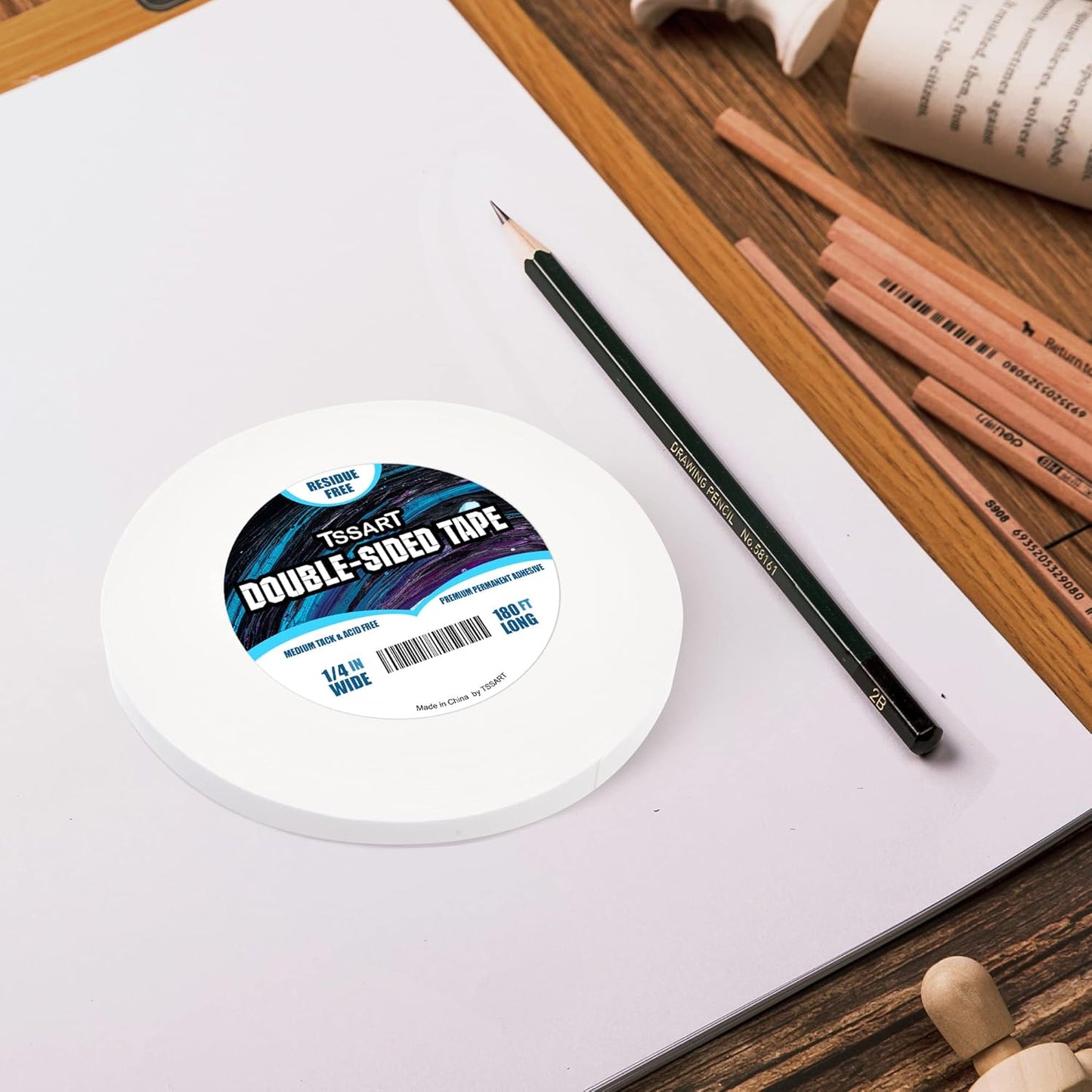 Ultra-Thin Permanent Double-Sided Tape - Double Sided Adhesive Sticky Tape for Arts, Crafts, Photography, Scrapbooking, Tear-by-Hand - Acid Free 1/4 Inch Wide 180FT Long