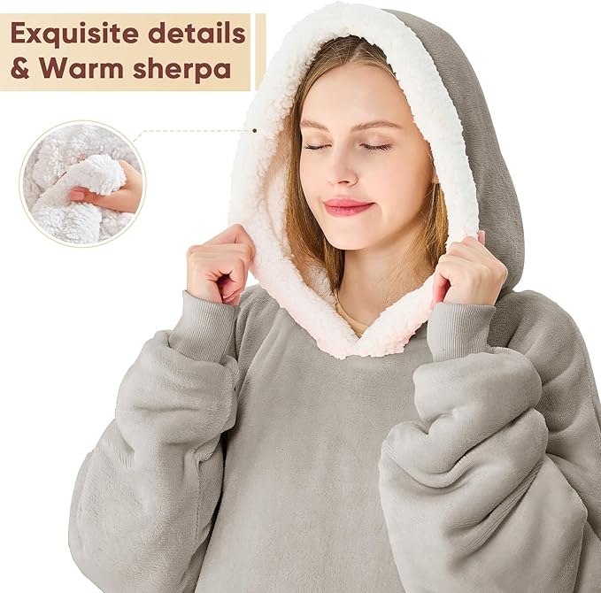 yescool Wearable Blanket Hoodie, Flannel Sherpa Fleece Blanket Sweatshirt for Adults Women Men,One Size Fits All