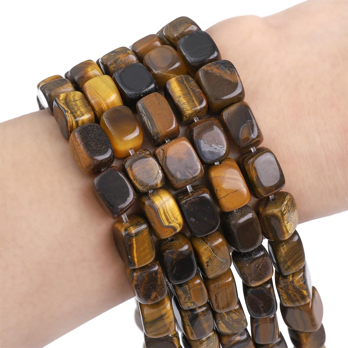 Natural Yellow Tiger Eye Cuboid Stone Loose Semi Gemstone Beads for Jewelry Making 8mmx12mm 38cm/Strand