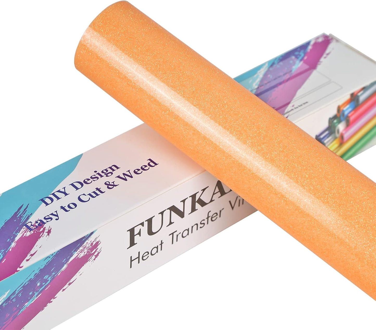 FUNKAKA Glitter Fluorescent Orange HTV Heat Transfer Vinyl Rolls, 12" x 8ft PU Iron on Vinyl for T-Shirts Glitter HTV Vinyl for All Cutter Machines Easy to Cut & Weed for DIY Design