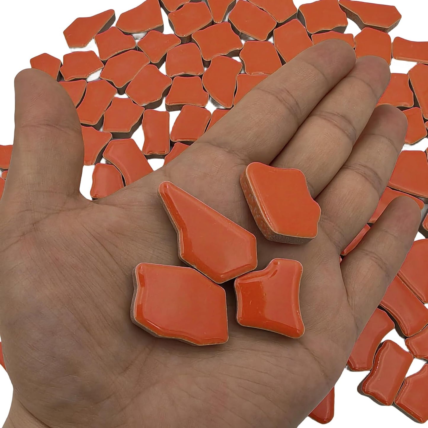 0.78"-1.57" Irregular Ceramics Mosaic Tiles,1.1LB Mosaic Pieces Stones for Home Decoration DIY Craft Plates Flowerpots Vases Cups Mosaic Making Supplies (Tangerine)