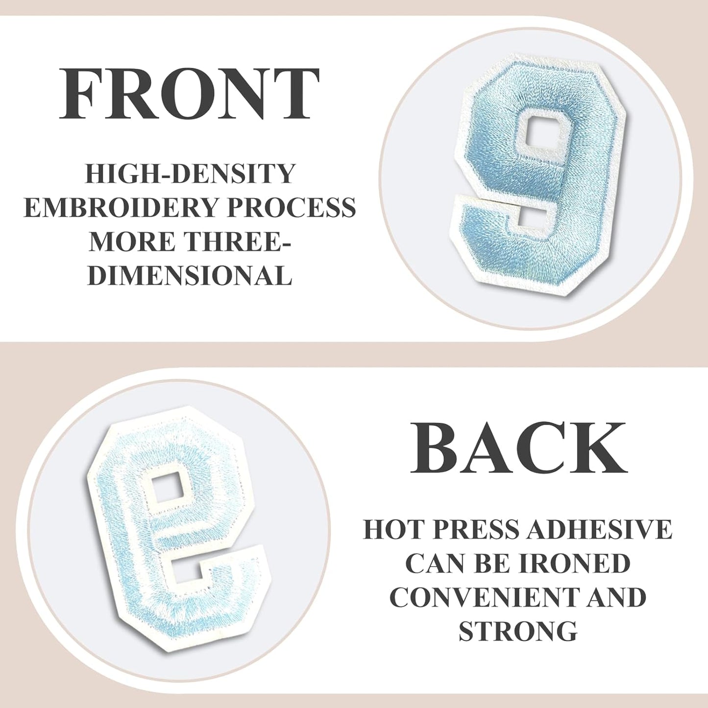 Letter and Number Iron On Patches, A-Z Alphabet and Numbers 0-9 Embroidery Applique Patch, DIY Decorative Heat Press Patches for Clothing Jeans Jackets Backpacks Hats (Light Blue 72 Pcs)