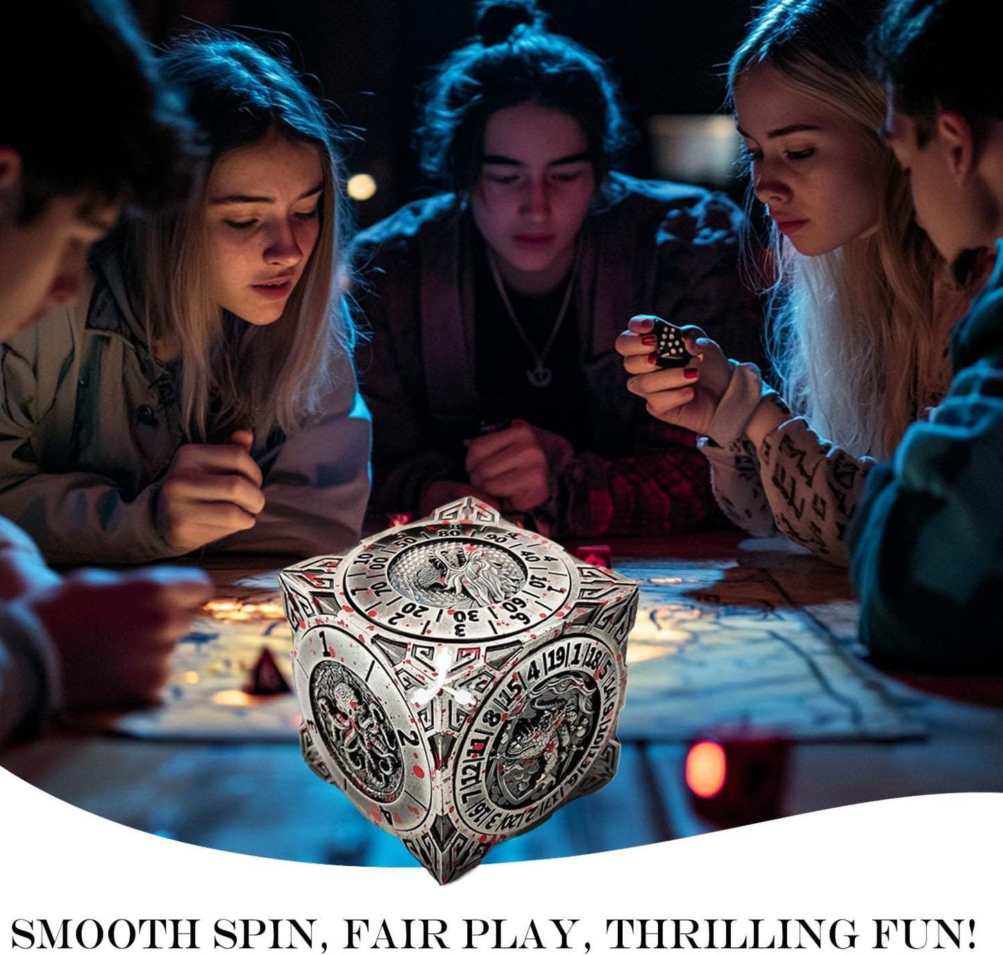 6 Sided Spinner DND Dice - Metal D4 D6 D8 D10 D10% D12 D20 All in One D&D Set - Cool Role Playing Gifts for Dungeons and Dragons TRPG MTG Games Lover Players (6 Sided-Bloodstained)